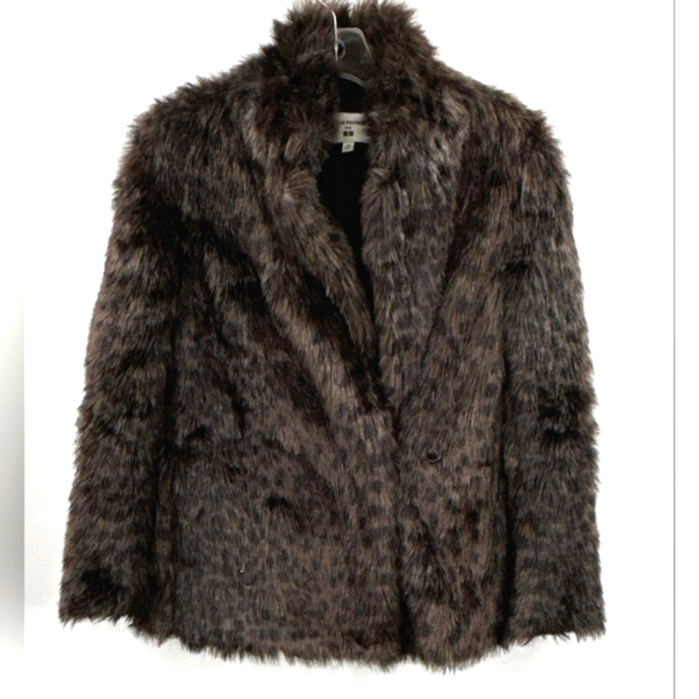 Uniqlo X Carine Roitfeld Paris Designer Brown Animal Print Fur Coat Jacket XS